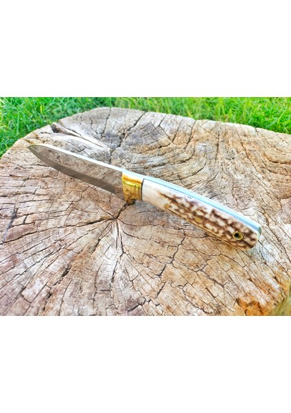 HAN Knife Bushcraft Outdoor Av Bıçağı Geyik Boynuzu Sap + Deri Kılıf