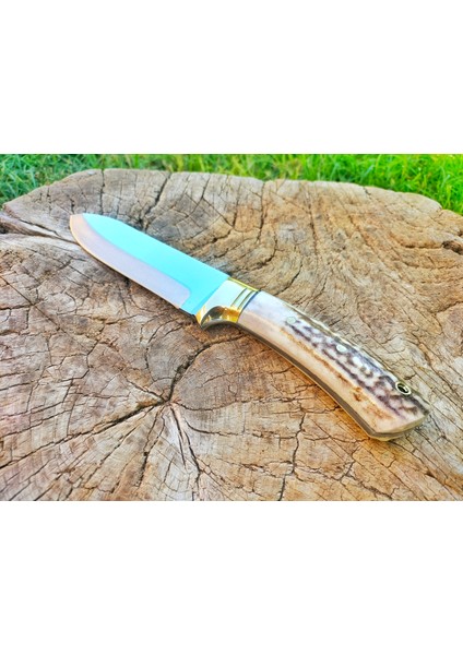 HAN Knife Bushcraft Outdoor Av Bıçağı Geyik Boynuzu Sap + Deri Kılıf