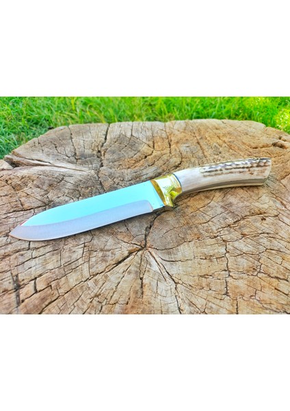 HAN Knife Bushcraft Outdoor Av Bıçağı Geyik Boynuzu Sap + Deri Kılıf