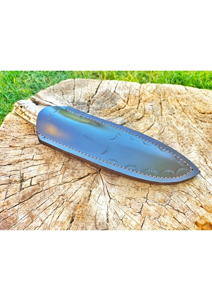 HAN Knife Bushcraft Outdoor Av Bıçağı Geyik Boynuzu Sap + Deri Kılıf