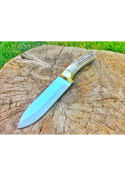 HAN Knife Bushcraft Outdoor Av Bıçağı Geyik Boynuzu Sap + Deri Kılıf