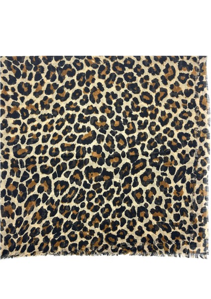 Naz İpek Leopar Desen Flamlı Pamuklu Yazma Eşarp 100X100CM