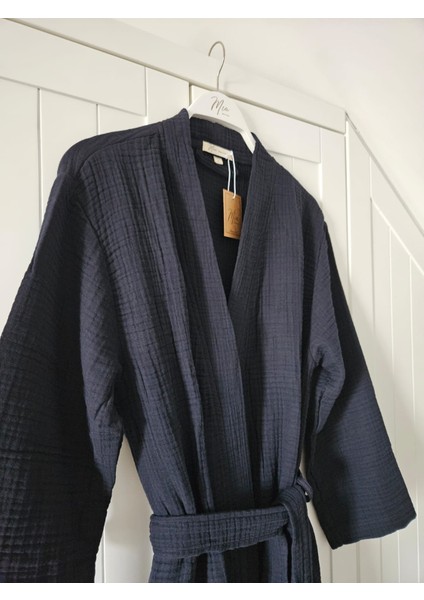 4 Kat Müslin Pamuk Siyah Kimono Unisex XL Bornoz - Sabahlık fiyatları
