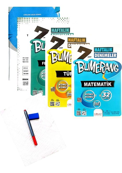 7.Sınıf Bumerang Türkçe+Matematik+Fen Bilgisi Deneme-Yeni Baskı-(Aydın+Muba Yayınları Deneme+Faber Kalem+Silgi) fiyatları