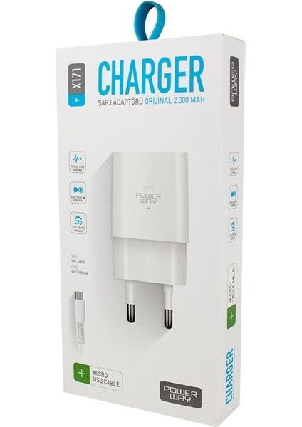 Powerway X-171 Samsung S3-S4 2 Amper Şarj Aleti+Kablo Var Yok Universal Beyaz fiyatları