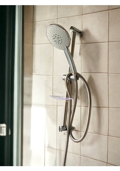 Renk Yapı Sürgülü Hortumlu Sabunluklu Direkli Duş Başlığı Seti Banyo Kuvet Duşakabin Spiralli Hortumlu
