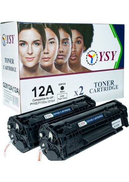 Hp Q2612A 12A -  2K(2000) Sayfa Verimli Hp Laserjet  1020 1010 1012 1018 1022  3015 3030 3050 3055 3020 1022N 3052 M1005 M1319F Mfp Muadil Toner Kartuş (1 Kutuda 2 Toner)