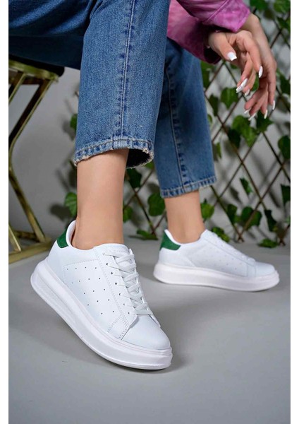 Incim ®| Medusa Kadın Beyaz-Yeşil Kalın Yüksek Taban Hafif Günlük Yürüyüş Spor Ayakkabısı ve Sneaker