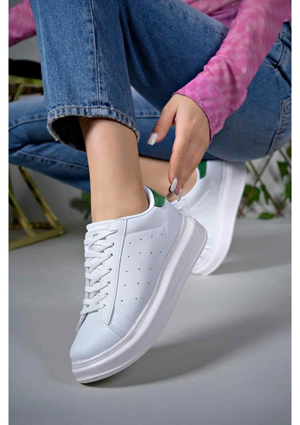 Incim ®| Medusa Kadın Beyaz-Yeşil Kalın Yüksek Taban Hafif Günlük Yürüyüş Spor Ayakkabısı ve Sneaker modelleri