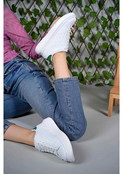 Incim ®| Medusa Kadın Beyaz-Yeşil Kalın Yüksek Taban Hafif Günlük Yürüyüş Spor Ayakkabısı ve Sneaker indirimleri