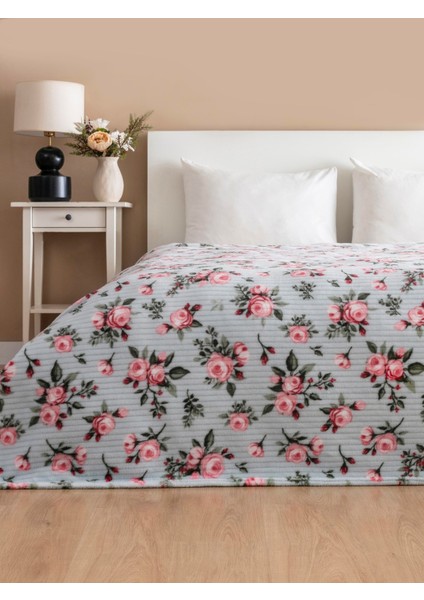 Wellsoft Fitilli Çiçekli Battaniye ( Pembe Güller )