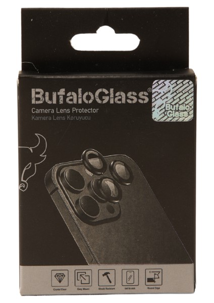 Bufalo Glass iPhone 15/ Plus Black Premium Siyah Lens Koruyucu/ Mineral Camera Protector