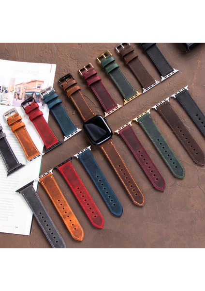 Apple Watch 42MM 44MM 45MM 49MM 3 / 4 / 5 / 6 / Se / 7 / 8 / 9 Ultra Ultra 2 Deri Kordon Deri Kayış Taba