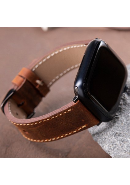 Apple Watch 42MM 44MM 45MM 49MM 3 / 4 / 5 / 6 / Se / 7 / 8 / 9 Ultra Ultra 2 Deri Kordon Deri Kayış Taba