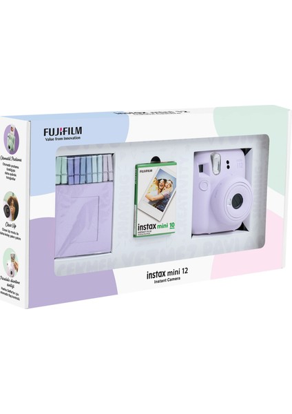Instax Mini 12 Lila Fotoğraf Makinesi 10'lu Film ve Mandal Bundle Box modelleri
