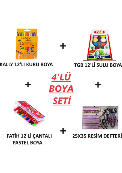 12' Li Kuruboya + 12'li Suluboya + 12'li Pastel Boya + 25*35 Resim Defteri