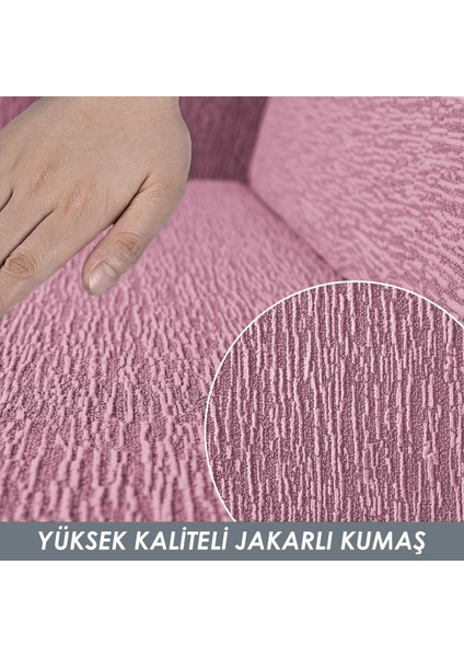 Jakarlı Düz Desen Esnek Kanepe kılıfı Tamıkı Koltuk Örtüsü 3+3+1+1 Yıkanabilir koltuk Kılıfı Kanepe Çekyat örtüsü Takımı Pembe