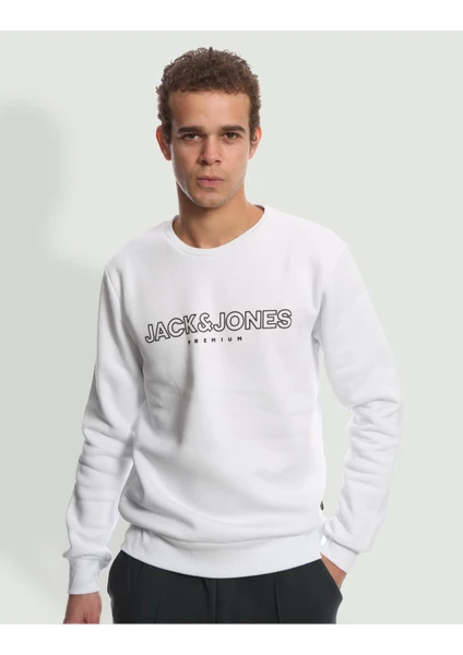 Jack & Jones Jprblajason Branding Sweat Crew Neck Erkek Beyaz Sweatshirt 12245593-White