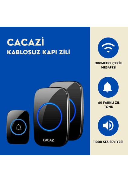 Cacazi 2 Alıcılı Kablosuz Uzaktan Kumandalı LED Kapı Zili