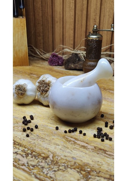 Mermer Havan Seti Küçük Boy Doğal Taş Beyaz 8 x 8 cm fiyatları