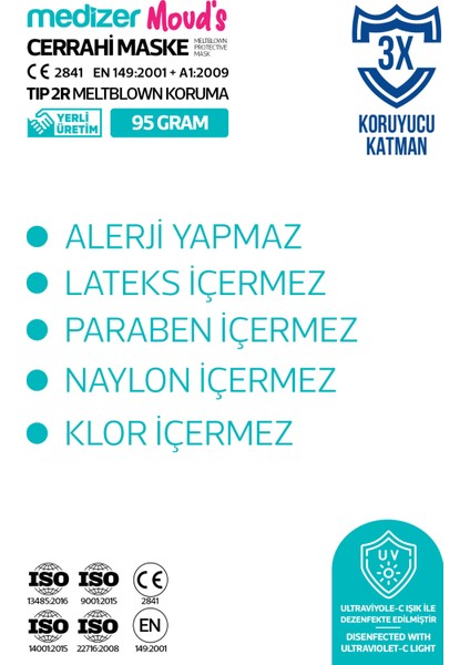 Mouds Serisi 1 Meltblown Kumaş 3 Katlı Ultrasonik Cerrahi Ağız Maskesi 5 Desen - Burun Telli modelleri