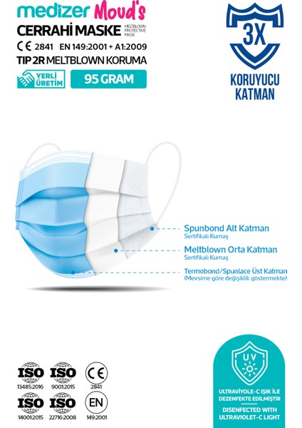Mouds Serisi 1 Meltblown Kumaş 3 Katlı Ultrasonik Cerrahi Ağız Maskesi 5 Desen - Burun Telli fırsatları