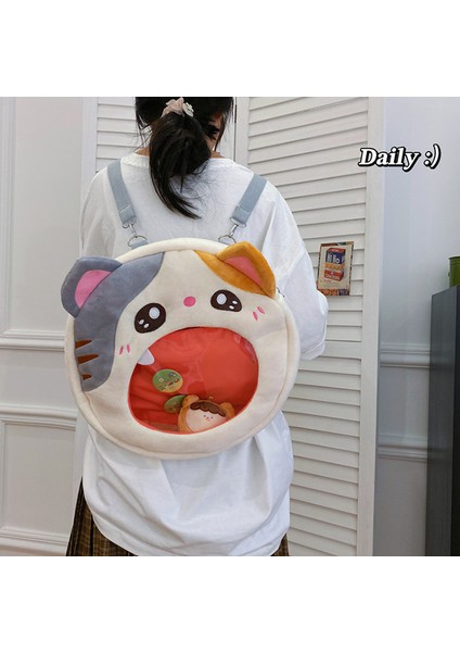 Yeni Peluş Çanta Kadın Japon Taze Sevimli Kedi Şeffaf Küçük Sırt Çantası Karikatür Sevimli Sırt Çantası Bebek ile (Yurt Dışından)
