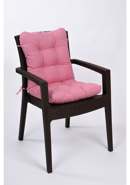 Neva Pembe Pofidik Arkalıklı Sandalye Minderi Özel Dikişli Bağcıklı 44x88 Cm