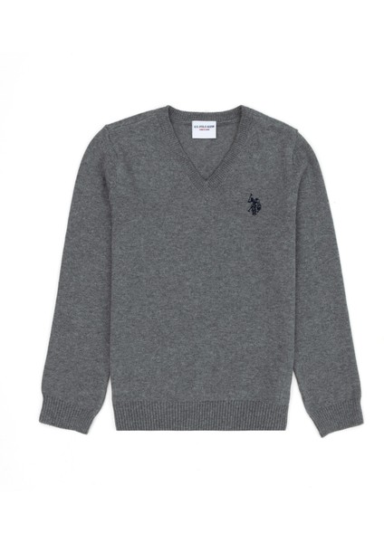 U.S. Polo Assn. Erkek Çocuk Gri Melanj Triko Kazak 50275849-VR086