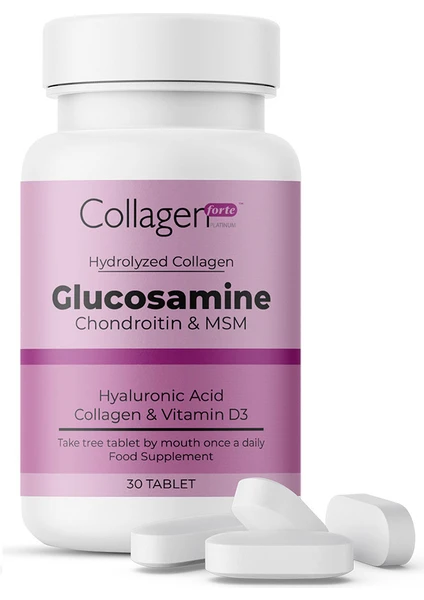 Collagen Forte Platinum Glucosamine, Chondroitin & Msm, Hidrolize Kolajen, Hyalüronik Asit ve Vitamin D3, 1500 mg