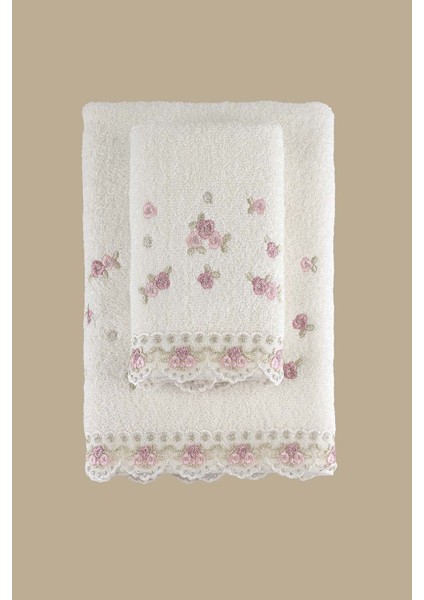 Meltem Nakıslı 2lı Havlu Setı Krem-Gül Kurusu 30X50 50X80