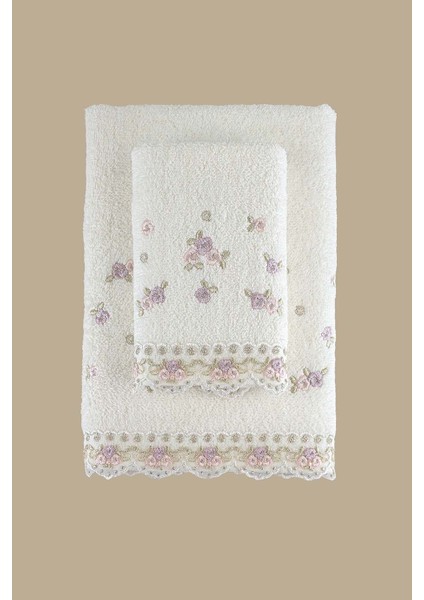 Meltem Nakıslı 2lı Havlu Setı Krem-Pudra 30X50 50X80