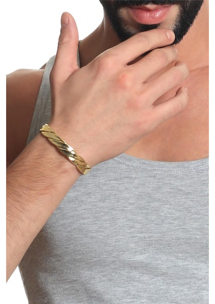 Erkek Altın Renk Lak Kaplama Ayarlanabilir Açık Bant Kalın Burgu Bileklik