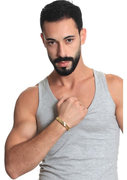 Erkek Altın Renk Lak Kaplama Ayarlanabilir Açık Bant Kalın Burgu Bileklik fırsatları