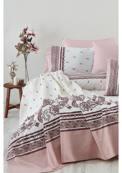 Cotton Life Paisley Pembe Çift Kişilik %70 Pamuk %30 Pes Kutulu Nevresim Takımı