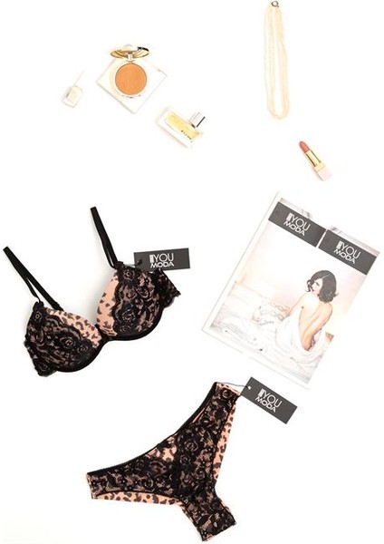 Dantelli Destekli Dantelli Kahve Leopar Sütyen Takımı S26949