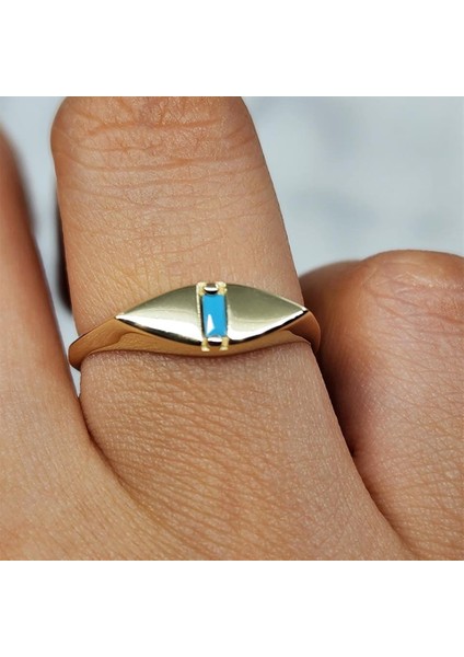 Altın Yüzük - Altın Mekik Tasarım Firuze Taşlı Modern Tarz Minimal Gündelik 14 Ayar Altın Yüzük modelleri