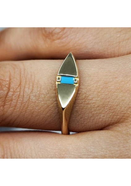 Altın Yüzük - Altın Mekik Tasarım Firuze Taşlı Modern Tarz Minimal Gündelik 14 Ayar Altın Yüzük indirimleri