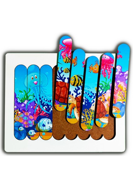 Montessori Eğitici Ahşap Puzzle - Şerit Puzzle - Denizaltı Hayvanları