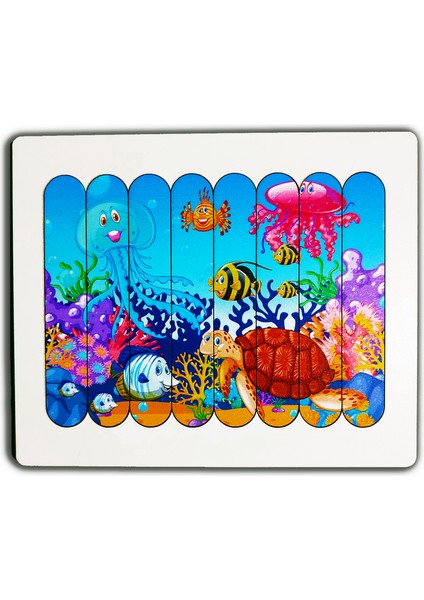 Montessori Eğitici Ahşap Puzzle - Şerit Puzzle - Denizaltı Hayvanları