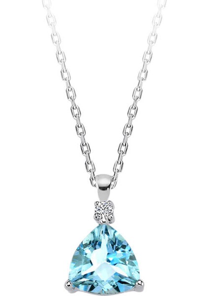 Pırlanta ve Üçgen Kesim Sky Blue Topaz Taşlı Kolye 0402P0014