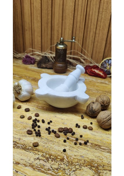 Mermer Kulaklı Havan Seti Doğaltaş 10CM Beyaz