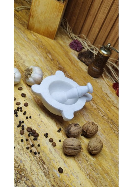 Mermer Kulaklı Havan Seti Doğaltaş 10CM Beyaz modelleri