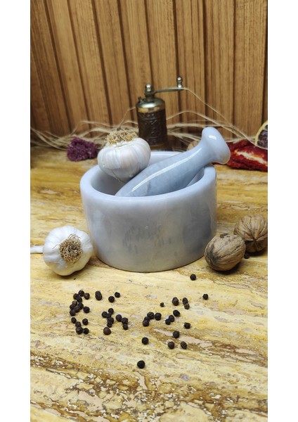 Mermer Havan Seti Büyük Boy 12CM Gri