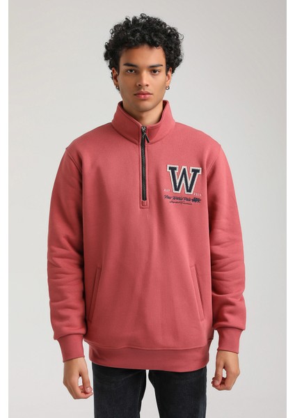 Half-Zip Kestane Slim Fit Half-Zip Sweatshırt 23FWM64065
