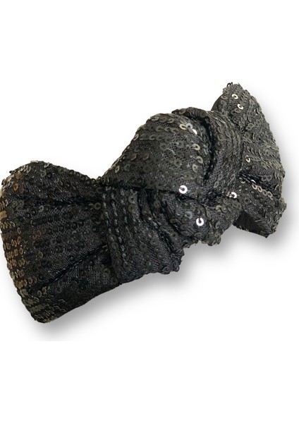 Pullu ve Payetli Düğümlü Siyah Taç