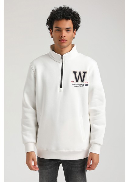 Half-Zip Ekru Slim Fit Half-Zip Sweatshırt 23FWM64065