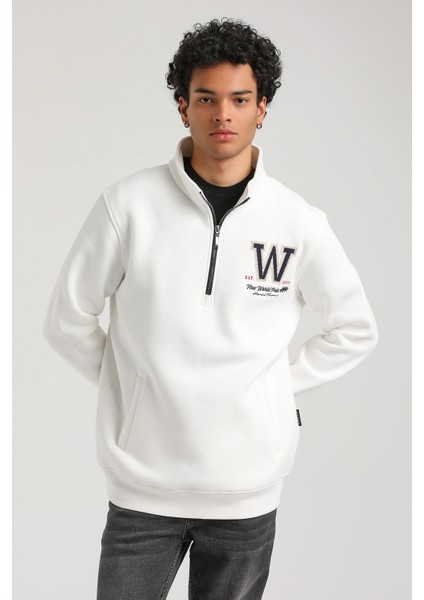Half-Zip Ekru Slim Fit Half-Zip Sweatshırt 23FWM64065 modelleri