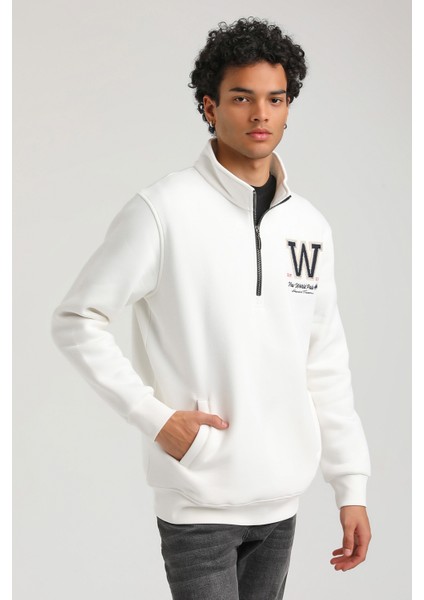 Half-Zip Ekru Slim Fit Half-Zip Sweatshırt 23FWM64065 fırsatları