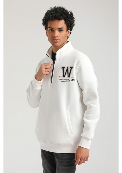 Half-Zip Ekru Slim Fit Half-Zip Sweatshırt 23FWM64065 indirimleri
